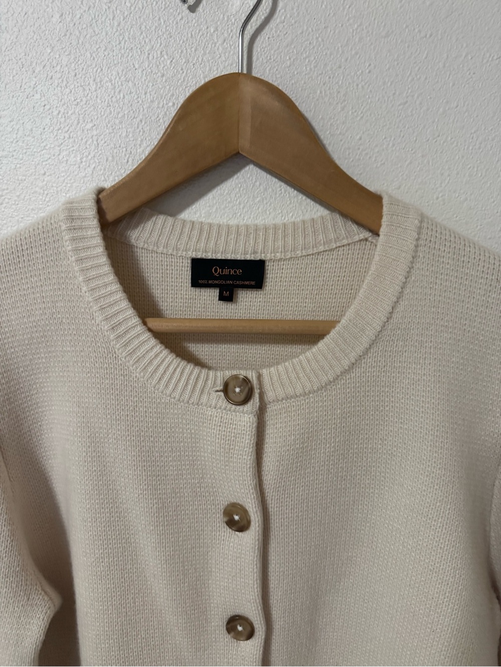 Quince 100% Mongolian Cashmere Structured Cardigan Ivory Button Pockets-Medium - Picture 3 of 8